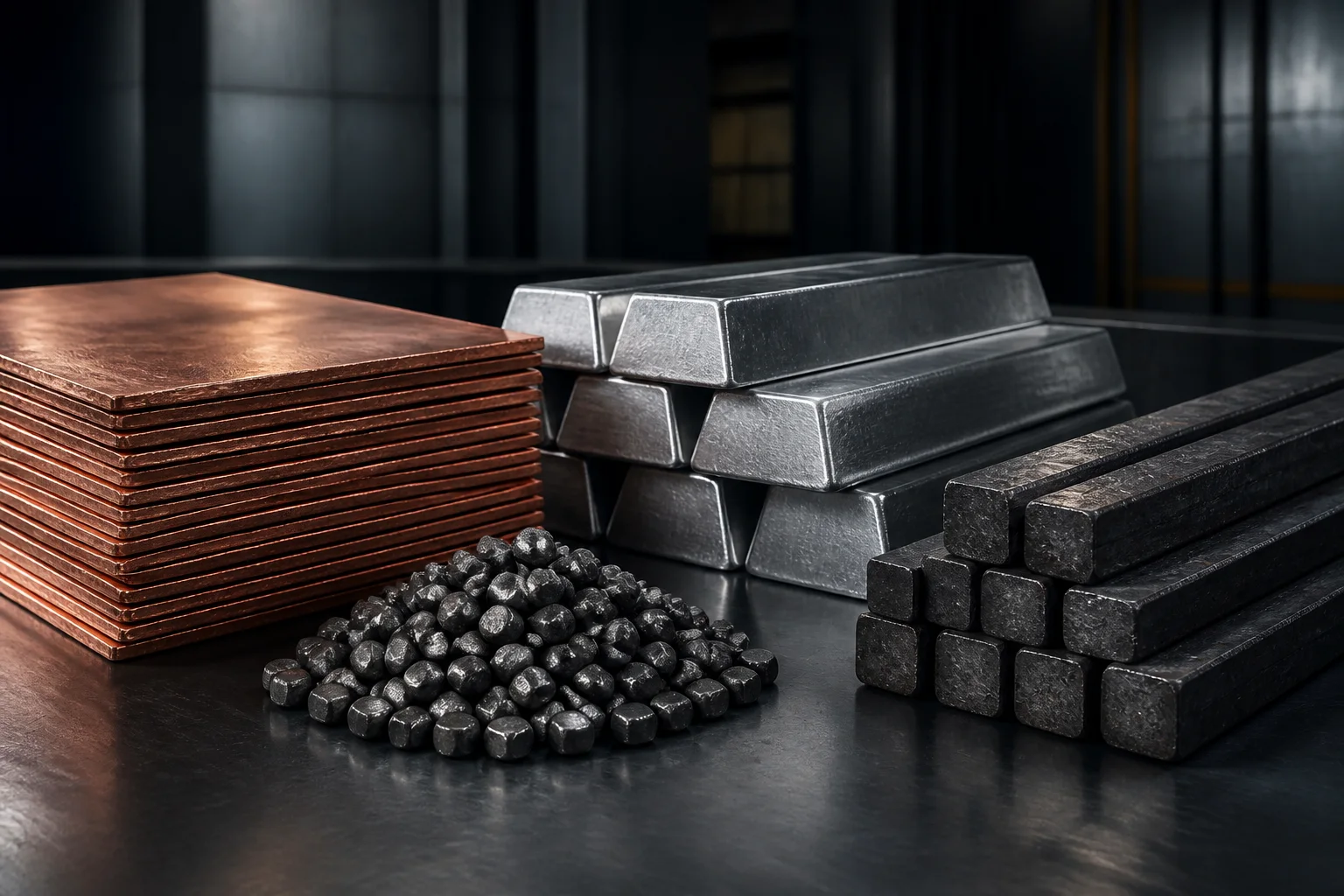 Cobre, aluminio, níquel y hierro en un entorno industrial
